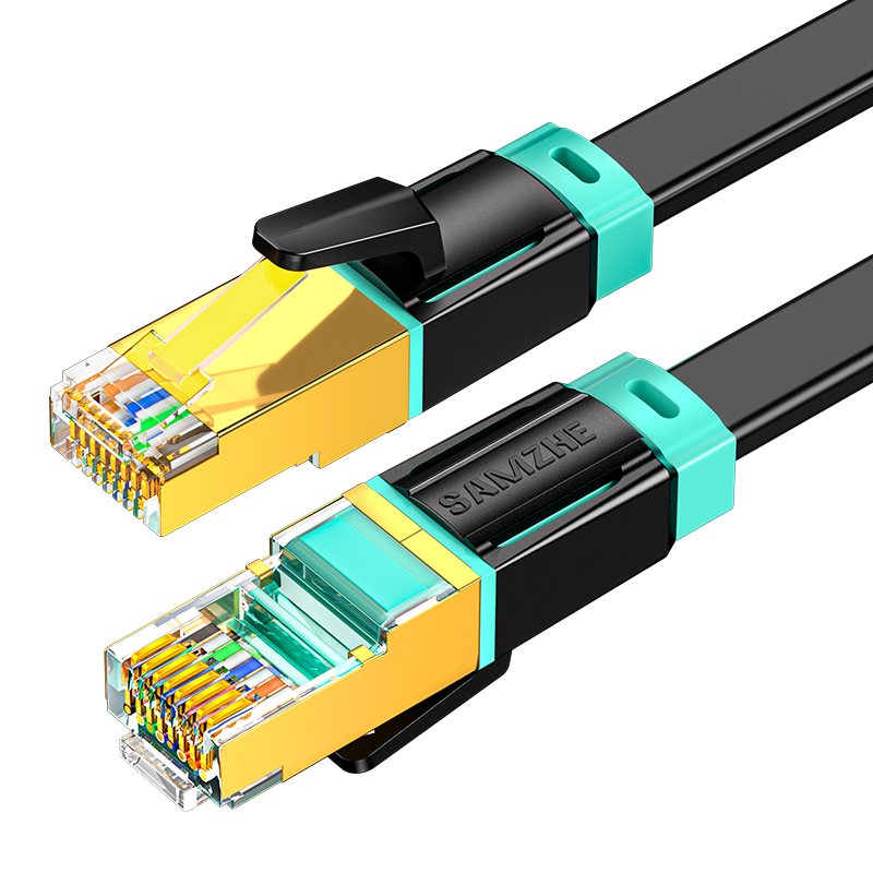 山澤八類(lèi)萬(wàn)兆網(wǎng)線(xiàn)電競級網(wǎng)絡(luò )扁平跳線(xiàn)CAT8純銅雙屏蔽8芯雙絞電腦寬帶連接黑色5米 BX8050H