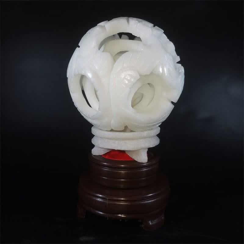 hukid镂空玉石头雕刻球手玩保健同心球鬼工玲珑球路路通转运球摆