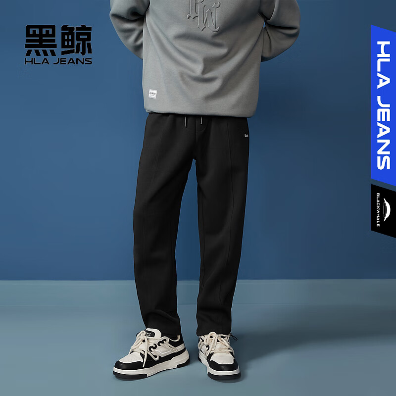 黑鲸宽松直筒休闲裤男抽绳松紧裤男裤子男两色可选 黑色12 175/84A