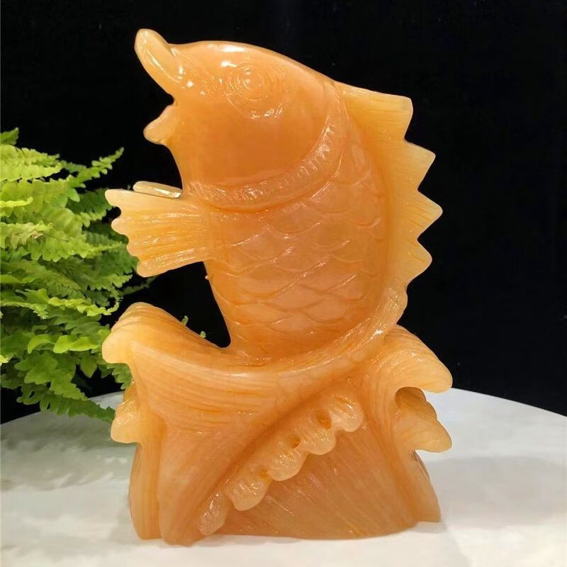 天然玉石雕刻鱼摆件家居客厅装饰酒柜工艺品店铺玄关开业礼品 15厘米