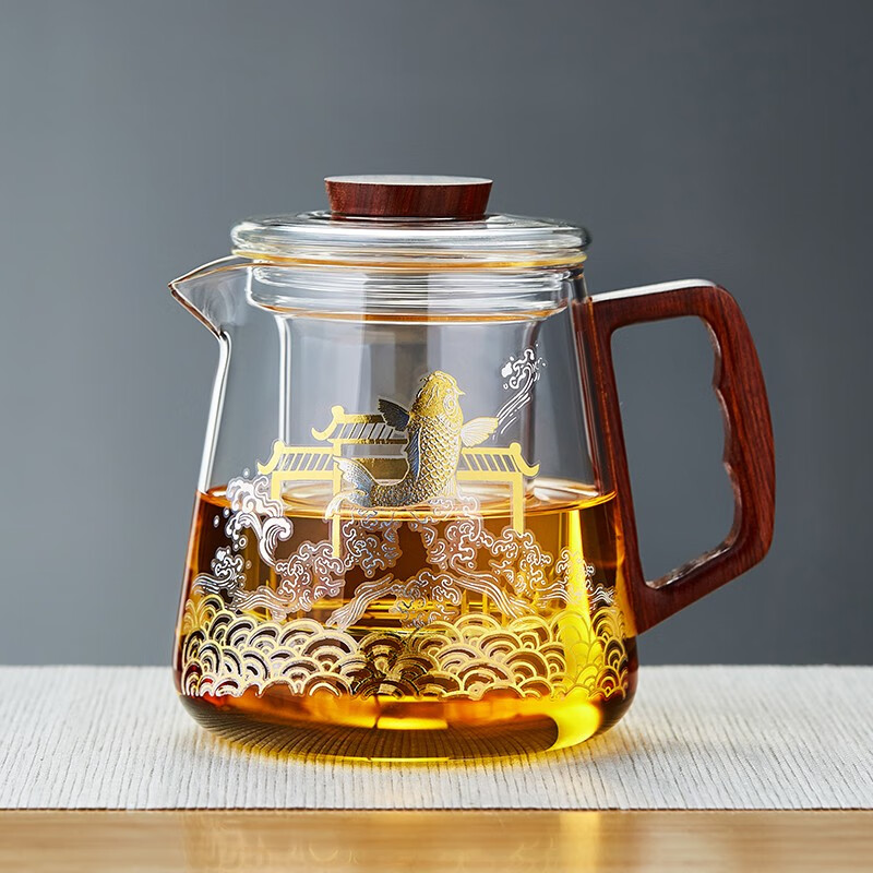 美斯尼 茶壶玻璃泡茶壶创意茶具加厚耐热玻璃泡茶器 鱼跃龙门 透明