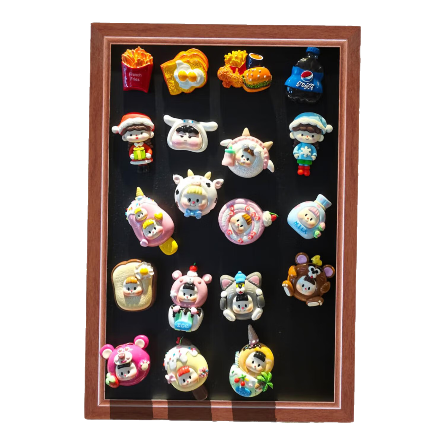 秀艾迪磁吸小黑板冰箱貼展示板裝飾掛式綠板家用磁鐵置物架谷子吧唧收納展示架吸磁性白板軟木板雙拼擺攤 胡桃色(3cm大邊框) 90*120cm