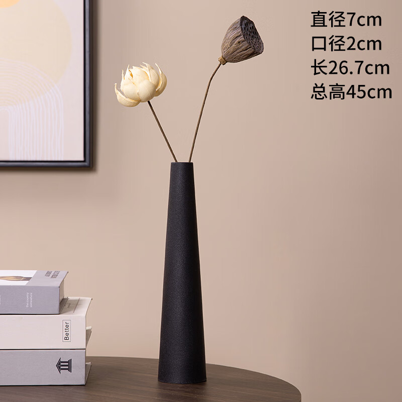 花瓶感黑色摆件桌面办公室干花花束客厅摆设 露宝黑色 大号 风荷莲蓬
