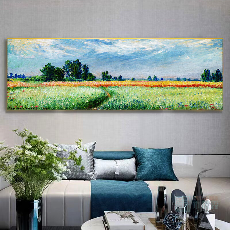 装饰画莫奈风景油画世界名画沙发背景墙田园卧室床头挂画 莫奈麦田 横