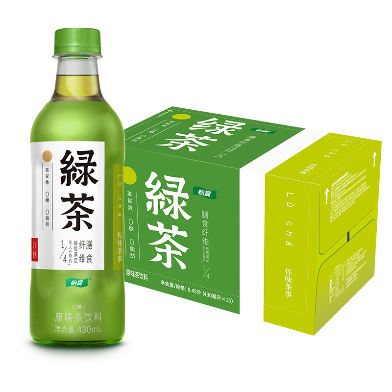 怡宝佐味茶事绿茶原味茶饮料430ml*15瓶/箱 怡宝茶饮0糖0脂健康 绿茶