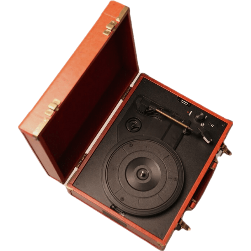 巫 （wu） 1900mini古典黑膠唱片機(jī)手提箱音箱仿古黑片電唱機(jī)可充電皮箱手提便攜留聲機(jī) 復(fù)古紅