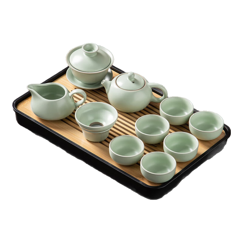豪峰2025新款汝窯整套茶具套裝家用實(shí)木茶盤泡茶壺茶杯辦公父親節(jié)禮物