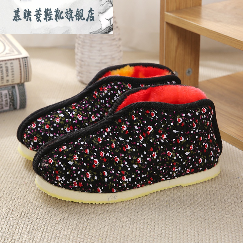 棉鞋冬季男女加绒灯芯绒泡沫底居家奶奶棉拖 小白碎花【手工泡沫底】
