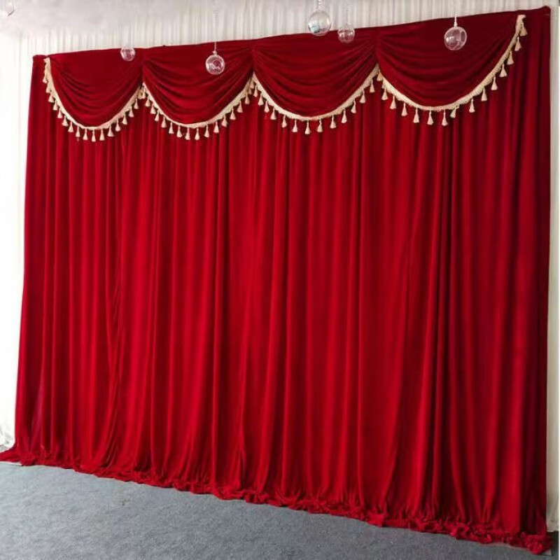 结婚拜天地背景布 婚庆不透背景纱幔天鹅金丝绒打底布幔舞台背景 3