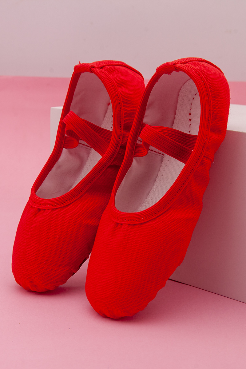 免系带舞蹈鞋女软底练功鞋儿童芭蕾舞鞋民族跳舞鞋瑜伽猫爪鞋 红色 34