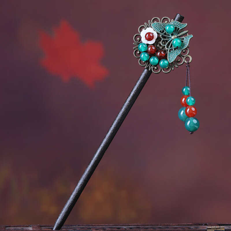 源璐民族风发簪汉服古装发饰简约流苏头饰复古簪子木质女 发簪