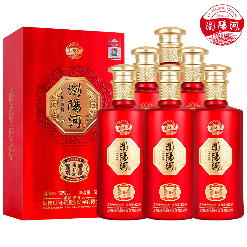 浏阳河 酒 LIUYANGHE LIQUOR SINCE1956柔和30白酒整箱52度浓香型500ml*6瓶礼盒装请客送礼佳品 52度 500mL 6瓶
