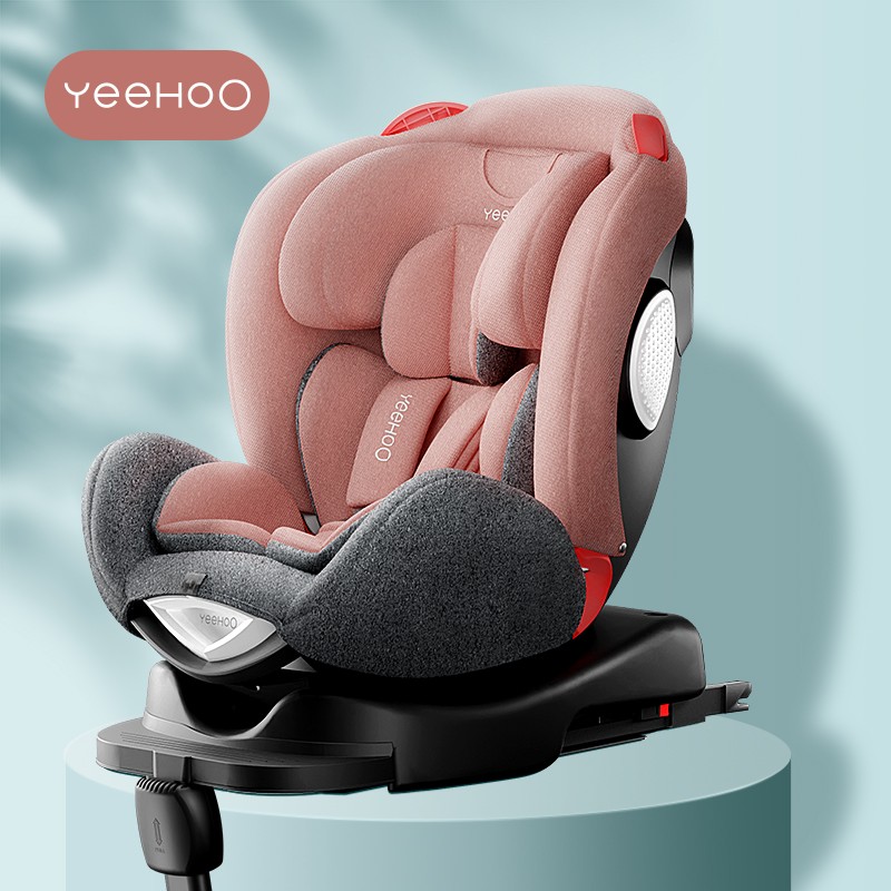 英氏（YEEHOO）婴儿汽车安全座椅宝宝可坐可躺360度旋转座椅车载通用儿童0-7岁 安全座汽车专用 儿童车载安全座椅（高档粉）