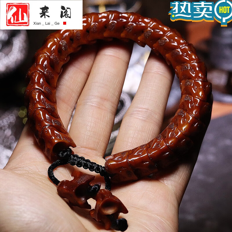 仙来阁天然泰国高油性老蛇骨链佛珠手串复古民族风蛇骨手链 12mm(包浆