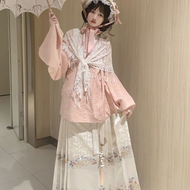 矢向京云染汉洋折衷水木秦淮明制织面裙搭配洋折衷洛丽套装秋冬汉服 套装琵琶䄂上衣+织高品面裙 S