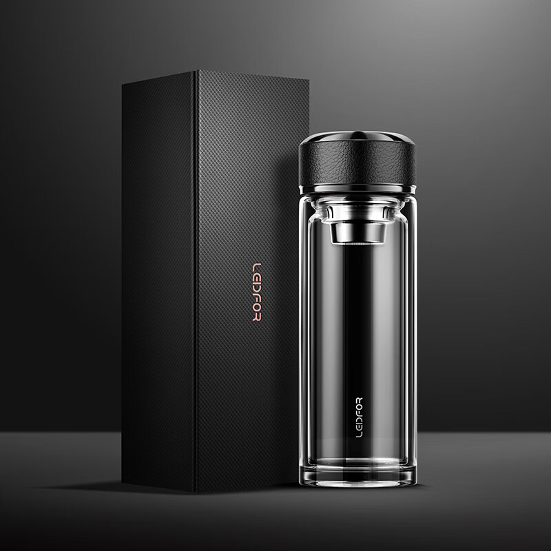 雷德夫(leidfor)g22 双层玻璃杯男士 新款茶水分离茶杯水杯 曜石黑