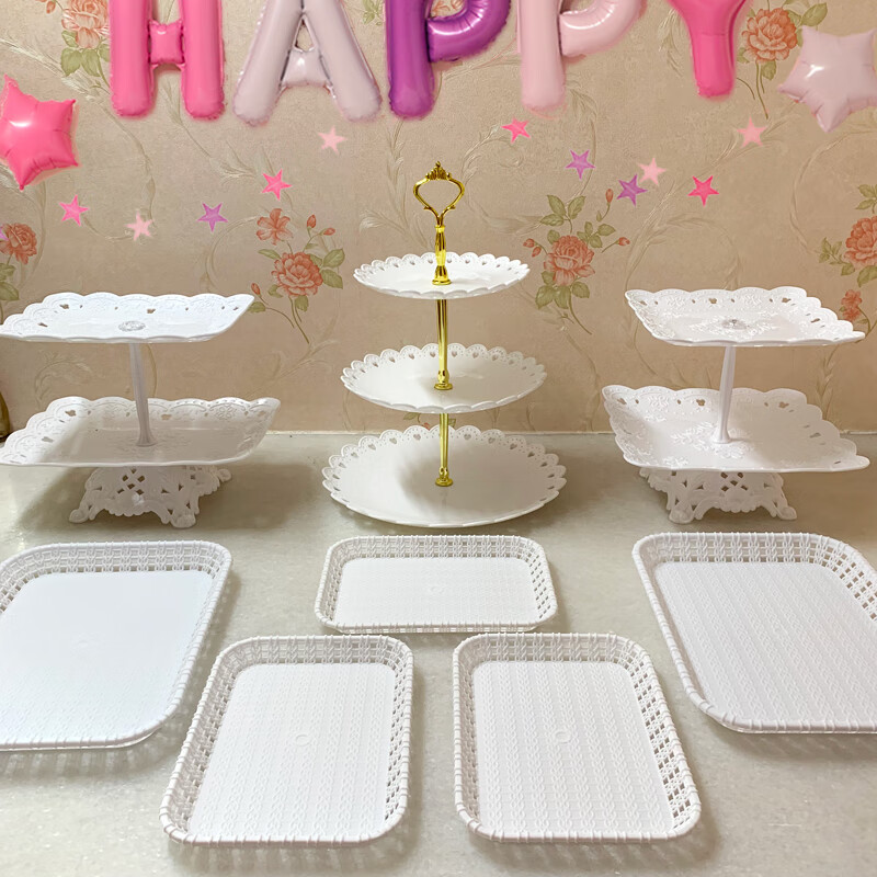 糕点摆盘塑料甜品台展示架摆件冷餐茶歇摆台蛋糕托盘下午茶点心架 八件套