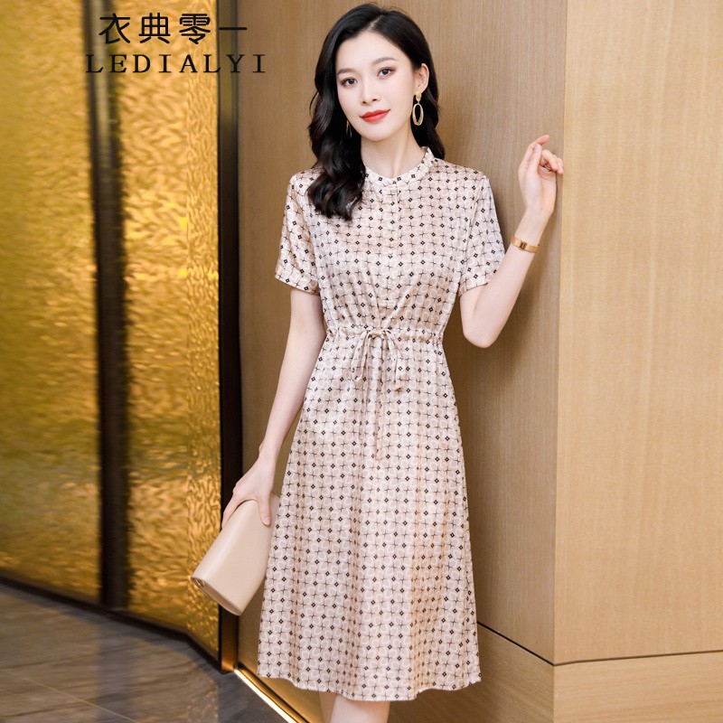 衣典零一 2022夏装新款夏季女装时尚气质遮肚子显瘦女士短袖桑蚕丝