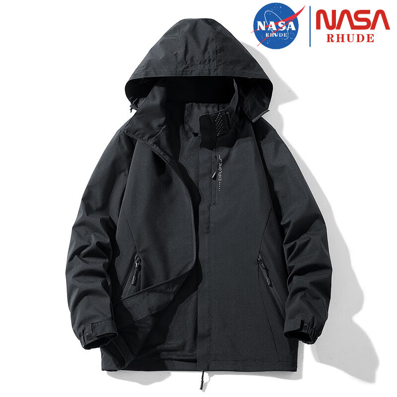 NASA RHUDE冲锋衣男女外套户外进藏登山服外套可拆卸防风防水夹克 男款黑色 2XL