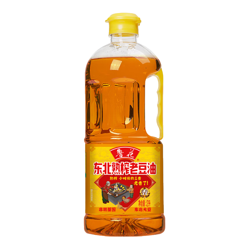 魯花東北熟榨老豆油 食用油 家用炒菜烹飪植物油 熟豆油 東北熟榨老豆油 2L*1瓶