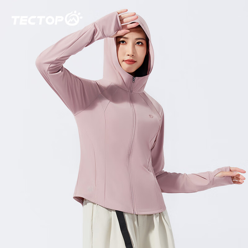 探拓(TECTOP)户外冰丝防晒衣女春夏透气冰感防紫外线UPF200+皮肤衣轻薄防晒服 皮粉色 S