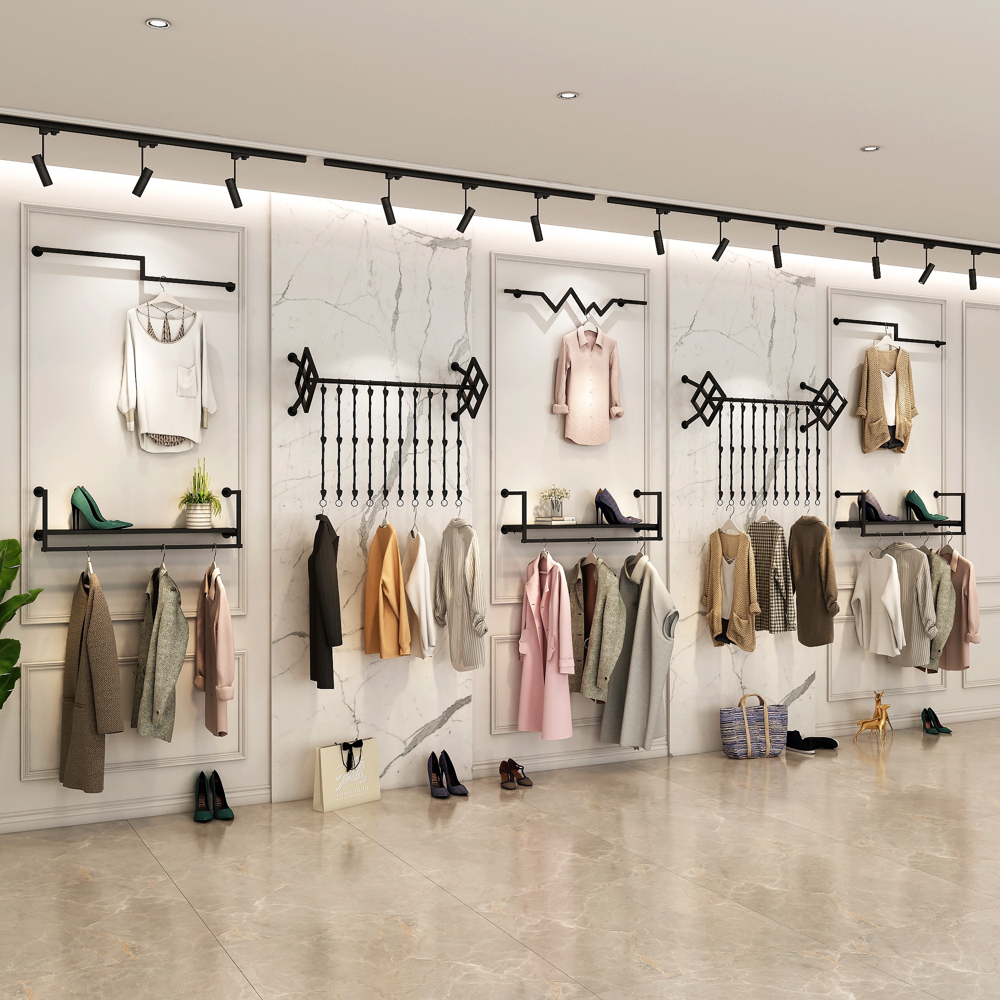 服装店展示挂衣架墙上服装店展示架上墙正挂鹿头横杆墙上衣服架子挂