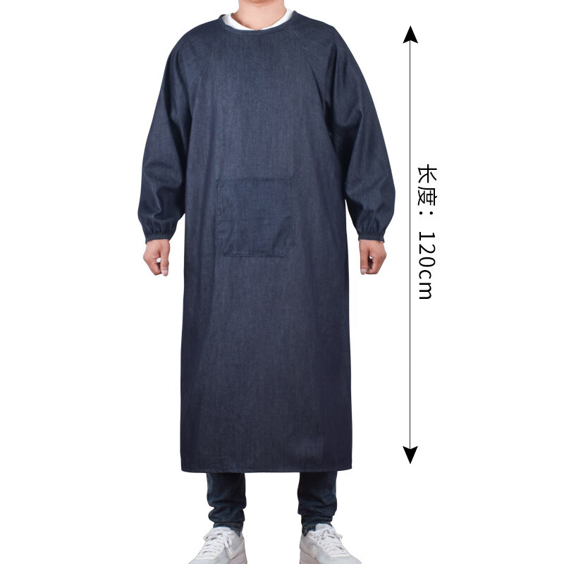 KXRIC長袖電焊牛仔布圍裙反穿衣男女工廠耐磨帆布工作服勞保服大褂罩衣 牛仔罩衣均碼