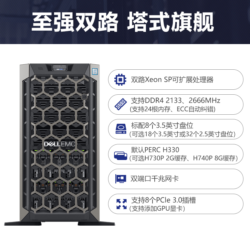 戴尔(DELL)T640/T550塔式服务器主机丨AI人工智能丨深度学习丨仿真科研丨高性能计算 T640〖1*铜牌3204丨1.9GHz 6核〗 128G丨960G+6*12T丨RTXA5000主图3