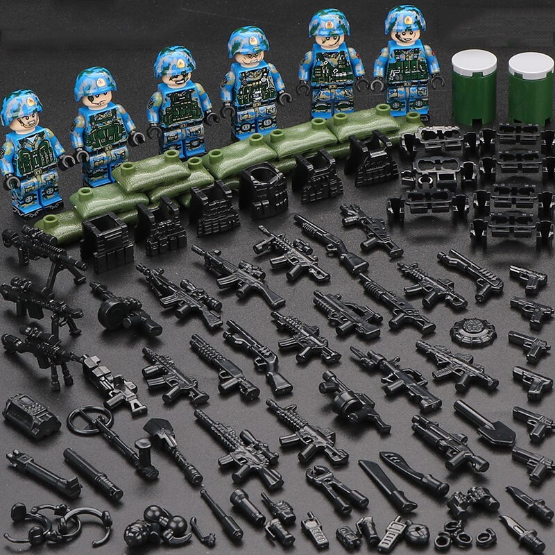 军事装甲车野战特种兵拼装模型人仔部队基地城市警察拼插积木小人男孩玩具 海军陆战队
