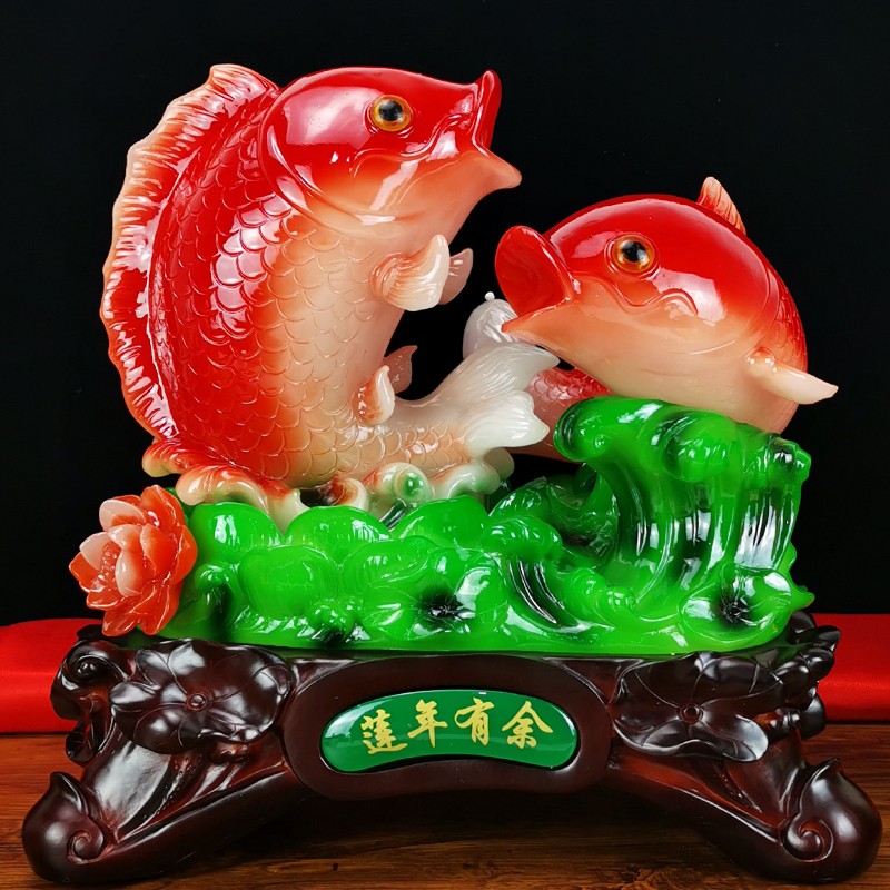 百财有余招财玉白菜鱼摆件家居客厅电视柜酒柜装饰品开业礼品 双鱼