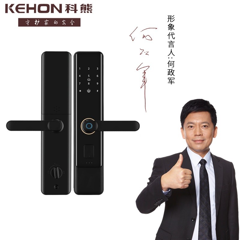 科熊指纹锁k301电子智能锁家用防盗门密码锁执手式一握开电子锁 黑色