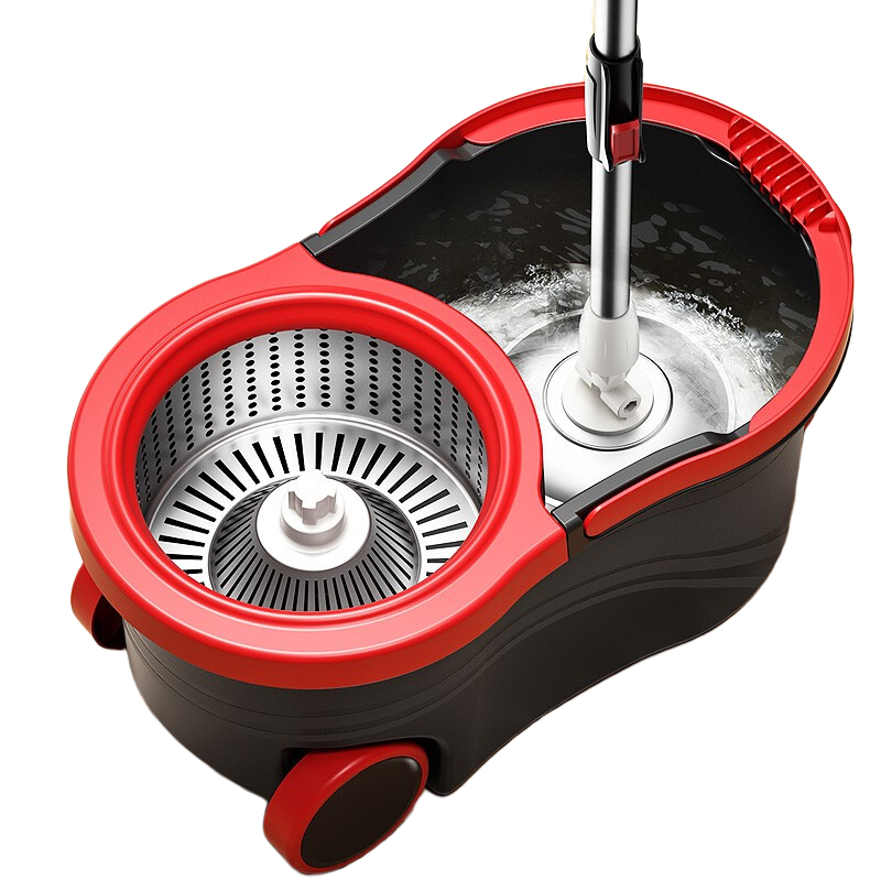 太太樂(lè ) 旋轉拖把桶雙驅動(dòng)好拖手壓不銹鋼桿拖地桶墩布地拖布桶 紅黑桶 加強桿配4個(gè)拖頭