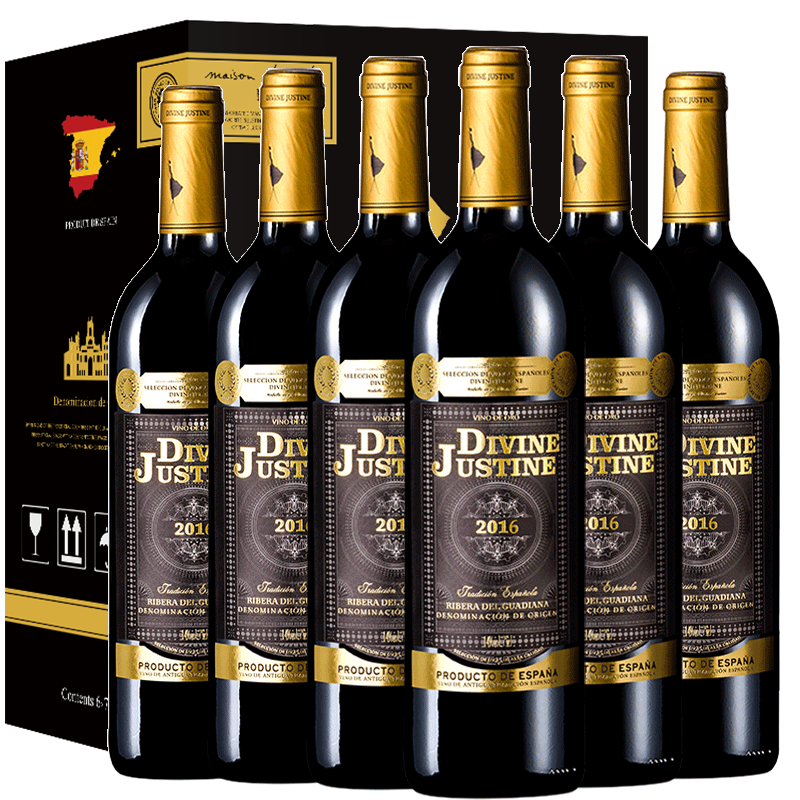 萨德侯爵贾斯汀黑金干红葡萄酒750ml 西班牙do黑金干红整箱装750ml*6