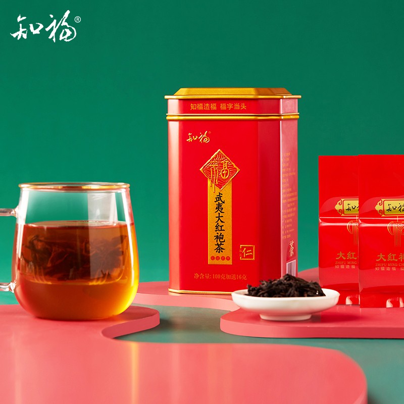 【第2件5折】知福茶叶2021年新茶大红袍一级武夷岩茶浓香型乌龙茶100g加送16g
