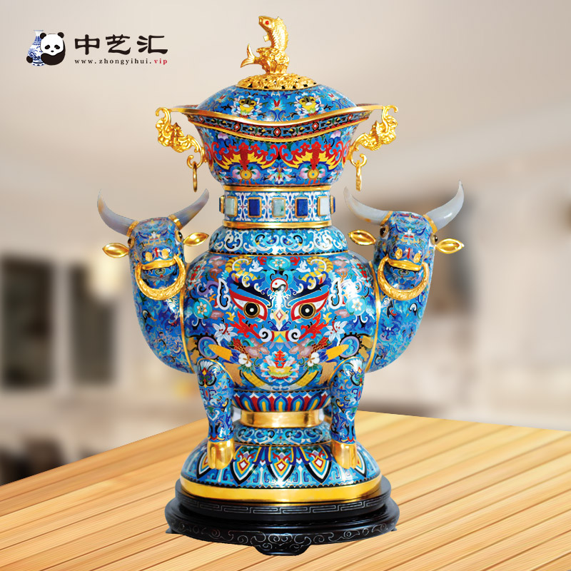 搜藏天下收藏品景泰蓝牛转乾坤手工艺商务新店开业礼铜胎掐丝珐琅彩