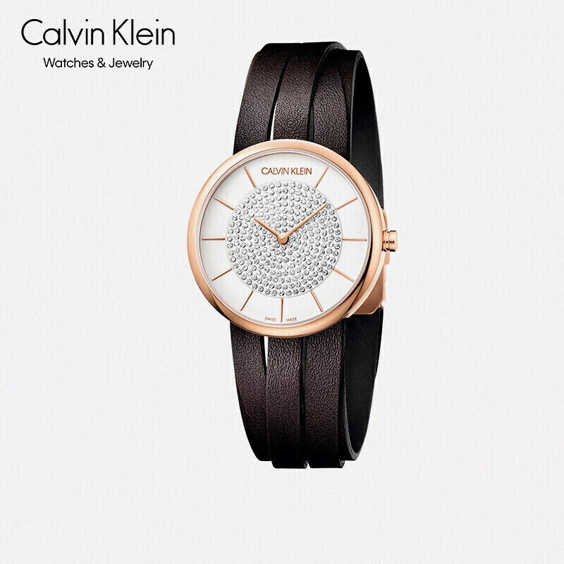 CK凯文克莱（Calvin Klein）Extent罗马鞋系列 守护棕水晶女表 皮质表带石英表S码 K2R2STGW（表盘:32MM）