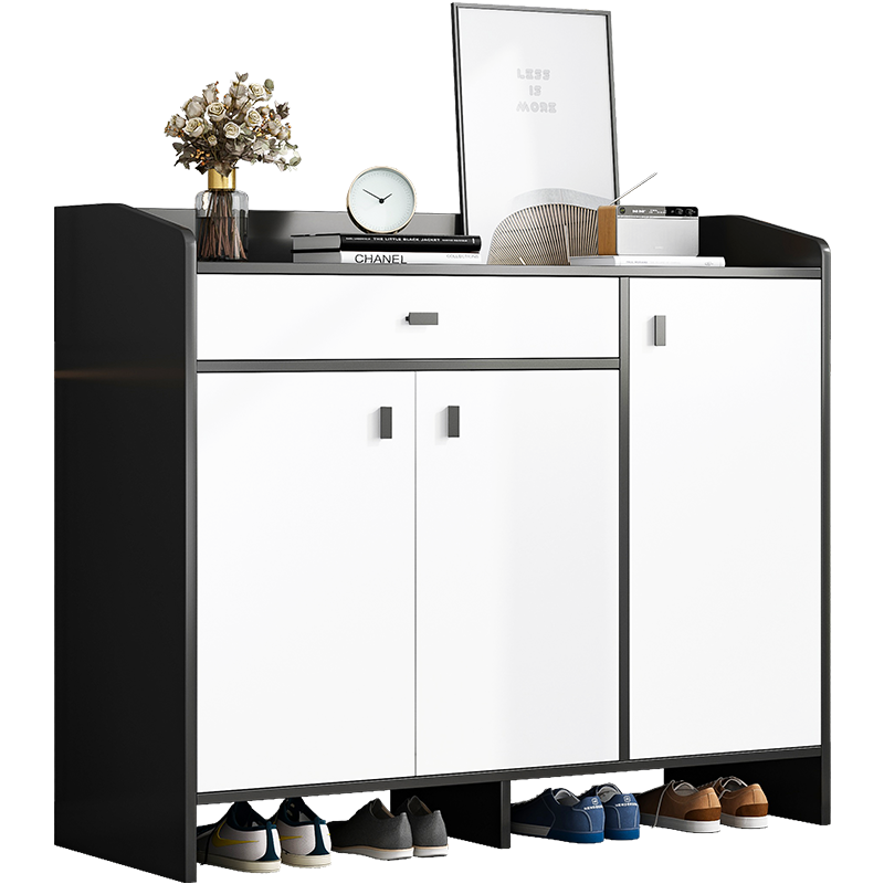 宜造 鞋柜家门口现代简约客厅玄关柜简易多层大容量收纳鞋柜架子 【三门一抽款】黑色90*29.8*90cm