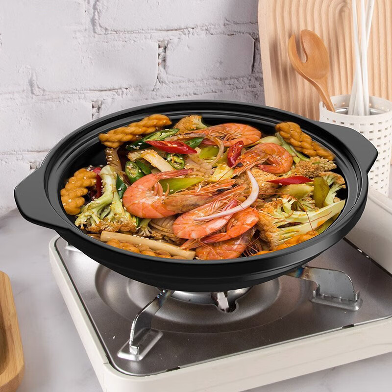 GNNDXX德国耐高温砂锅家用干烧不裂陶瓷浅锅煤气灶专用煲粥炖汤老式沙锅 年年有鱼深蓝盖浅锅 2.6L