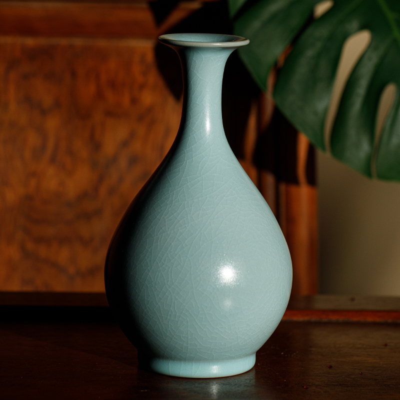 觀復(guanfu)观复汝窑天青釉玉壶春瓶汝瓷支钉烧花瓶花插工艺摆件