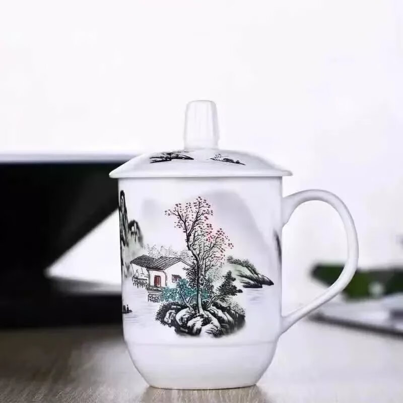 【精选直发】景德镇陶瓷杯会议办公室水杯带盖家用陶瓷水杯套装酒 青山红树1号杯 【1个装】