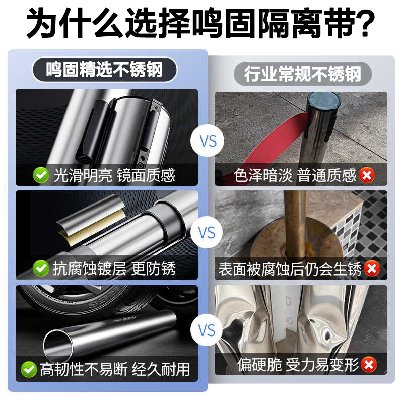 鸣固 隔离带伸缩带 一米线栏杆礼宾杆不锈钢警戒线分隔围栏排队护栏柱