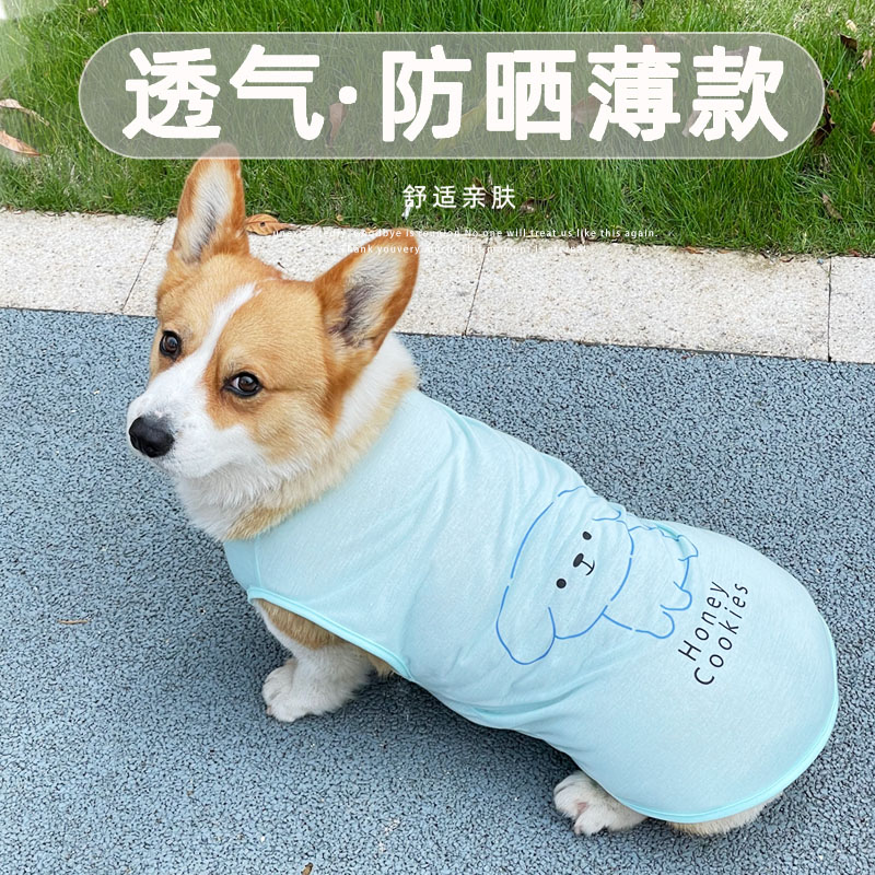 衣服夏季薄款柴犬比熊防掉毛中型犬幼犬春秋柯基背心可爱宠物 青色 薄