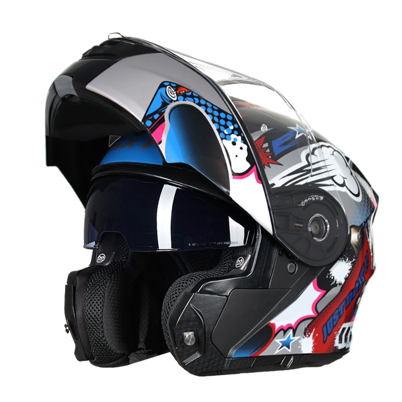 gxtgxt摩托车头盔双镜片防雾揭面盔特大码个性男女通用安全帽四季 桔