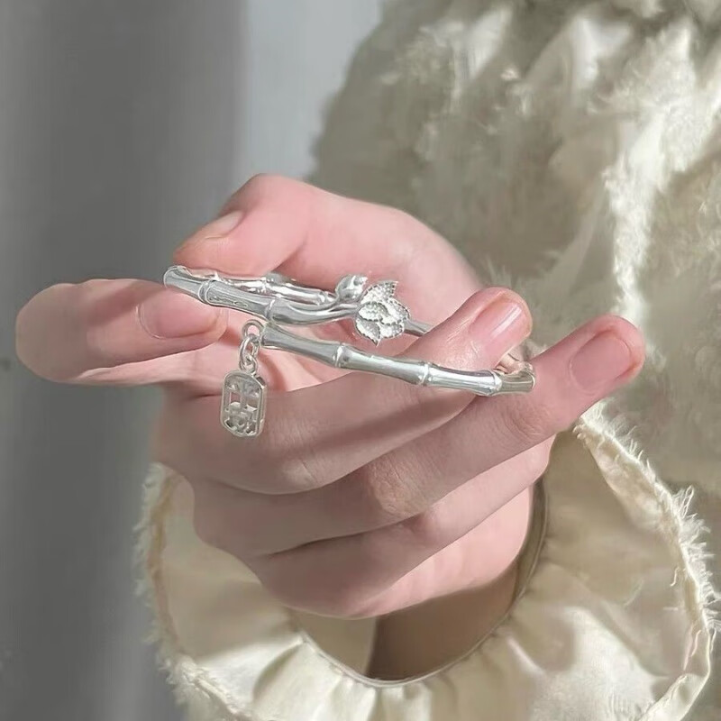 胖东来同款老人纯银手镯平安竹节女9999实心足银镯子手链送老婆女 30克 竹报平安 【附国检证书+礼