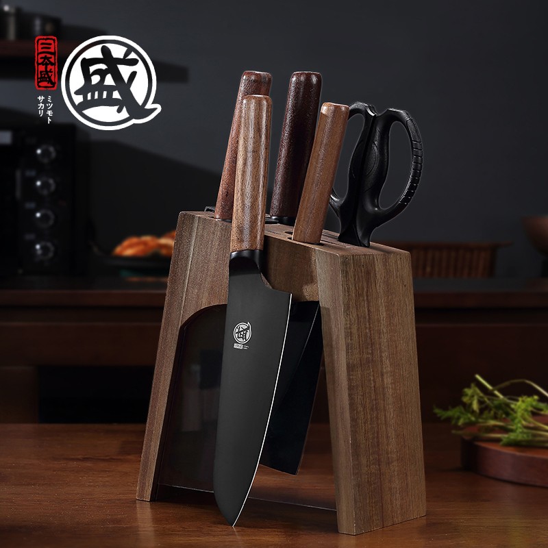 【稳定价格】三本盛厨刀套装--黑影六件套