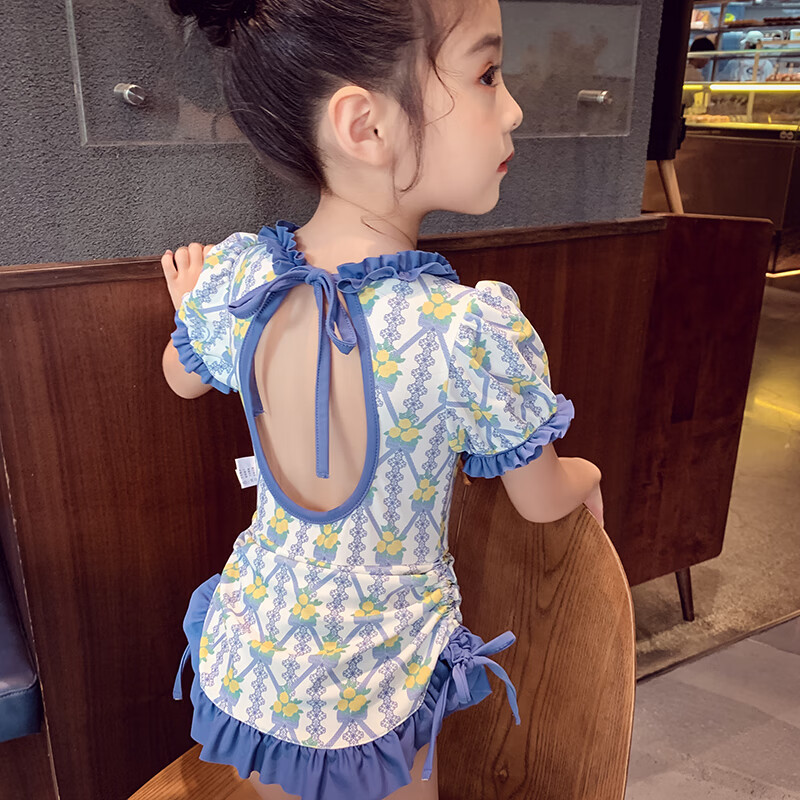 山头林村儿童游泳衣女孩子7岁女童连体泳衣春夏季薄款小女孩公主碎花
