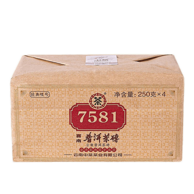 PLUS会员：中茶 口粮茶 2021年经典7581云南普洱茶熟砖茶250g*4片 2021年+赠黑檀木茶刀