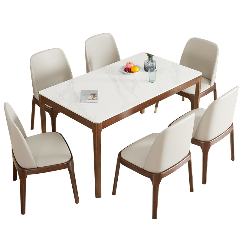 艺柳园餐桌 岩板餐桌椅组合 实木餐桌椅组合意式轻奢现代简约家用饭桌子餐厅家具 1.2m白色+胡桃色岩板餐桌