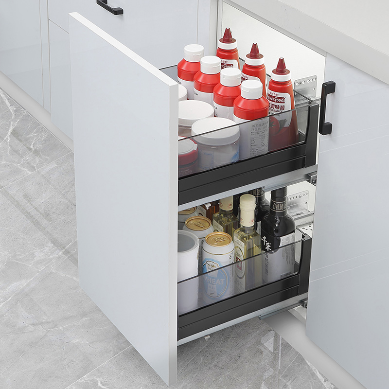 科勒京 【35cm深度】浅居浅柜体调味拉篮厨房窄橱柜铝合金调料拉蓝