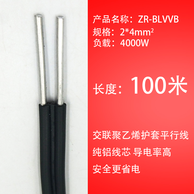 户外 集束平行纯铝电缆 国标2x4两芯平行线【100米】